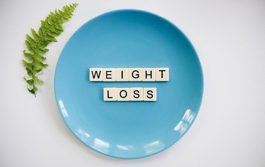 Weight loss text blocks and blue plate